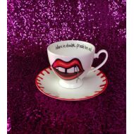/RebeccaJHiggins Sharon Needles When in Doubt, Freak em Out tea cup and saucer - Rupauls Drag Race