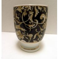 /RebeccasVGVintage Porcelain Cup, bathroom cup, Black, white and real gold trim, 1980s