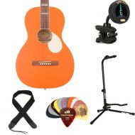 Recording King Dirty 30s Series 7 Single 0 Acoustic Guitar Essentials Bundle - Monarch Orange