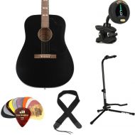 Recording King Dirty 30s Series 7 Dreadnought Acoustic Guitar Essentials Bundle - Matte Black