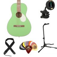 Recording King Dirty 30s Series 7 Single 0 Acoustic Guitar Essentials Bundle - Revolution Green