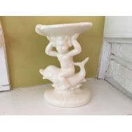 Recy Cherub Riding a Dolphin Soap Dish / Ceramic / Handmade / 1986 / Pedestal White / VERY UNIQUE