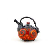 Red, Black, Orange, Fire Cute Pottery Teapot,Ceramic teapot 20oz,One man teapot, Pottery handmade teapot, Small earthenware teapot, Art pottery teapot, Tri Ushi Ceramics: Kitchen & Dining