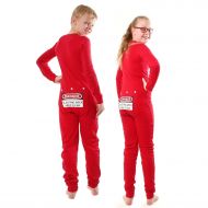 Red Union Suit Kids Pajamas DANGER BLAST AREA Sign on Rear Flapby Big Feet Pajamas