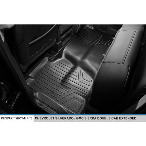 Red SMARTLINER Floor Mats 2nd Row Liner Black for Double Cab 2014-2018 Silverado/Sierra 1500 - 2015-2019 2500/3500 HD