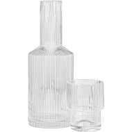 Red Co. Textured Round Clear Glass Bedside Water Serving Carafe with Tumbler - 2-Piece Beverage Set