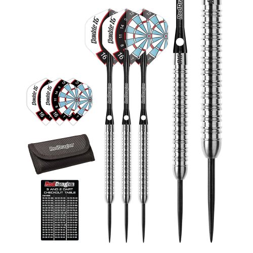  Red Dragon Darts Red Dragon Double 16 Elite Grips 3: 23g - 90% Tungsten Steel Darts with Flights, Shafts, Wallet & Red Dragon Checkout Card