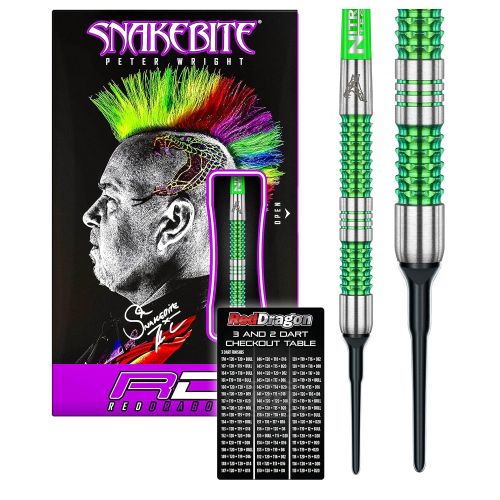  Red Dragon Darts Red Dragon Peter Wright Snakebite Mamba - 18g - 90% Tungsten Soft-Tip Darts with Flights, Shafts & Red Dragon Checkout Card