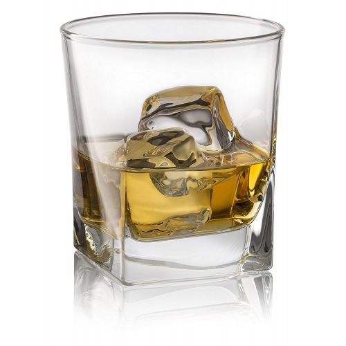  Red Rocks Double Old Fashioned Whiskey Glass (Set of 4) with Granite Chilling Stones - 10 oz Heavy Base Rocks Barware Glasses for Scotch, Bourbon and Cocktail Drinks