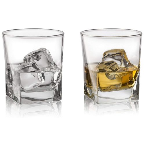  Red Rocks Double Old Fashioned Whiskey Glass (Set of 4) with Granite Chilling Stones - 10 oz Heavy Base Rocks Barware Glasses for Scotch, Bourbon and Cocktail Drinks