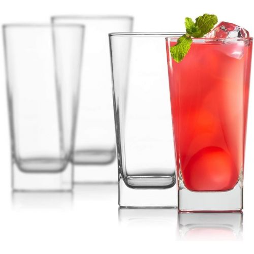  Red rocks Highball Glasses [Set of 4] + 4 Stainless Steel Straws, 16 oz Lead-Free Crystal Clear Glass, Elegant Drinking Cups for Water, Wine, Beer, Cocktails and Mixed Drinks - Round Top, Sq