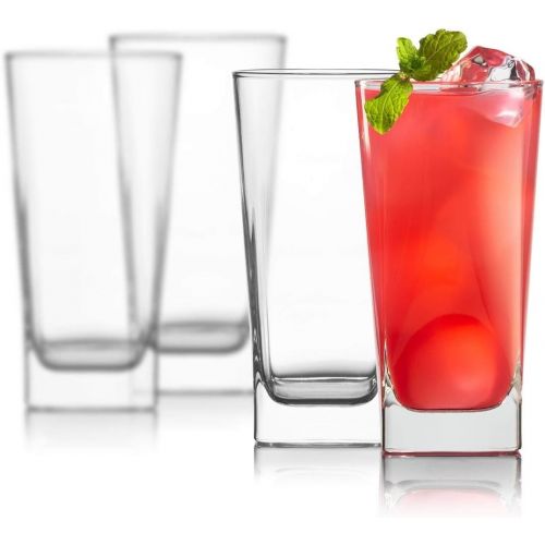  [아마존베스트]Red rocks Highball Glasses [Set of 4] + 4 Stainless Steel Straws, 16 oz Lead-Free Crystal Clear Glass, Elegant Drinking Cups for Water, Wine, Beer, Cocktails and Mixed Drinks - Round Top, Sq