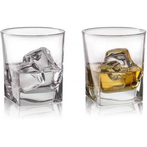  [아마존베스트]Red rocks Double Old Fashioned Whiskey Glass (Set of 4) with Granite Chilling Stones - 10 oz Heavy Base Rocks Barware Glasses for Scotch, Bourbon and Cocktail Drinks