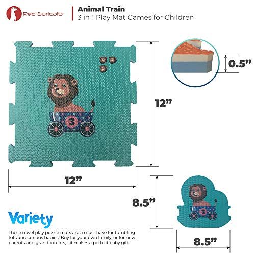  [아마존베스트]Red Suricata Baby Play Mats for Infants  2 in 1 Baby Playmat for Toddlers, Kids - Educational Multicolor Foam Jigsaw Puzzle Playing Baby Floor Mats (Animal Train)