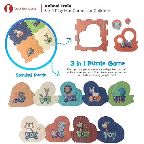  [아마존베스트]Red Suricata Baby Play Mats for Infants  2 in 1 Baby Playmat for Toddlers, Kids - Educational Multicolor Foam Jigsaw Puzzle Playing Baby Floor Mats (Animal Train)