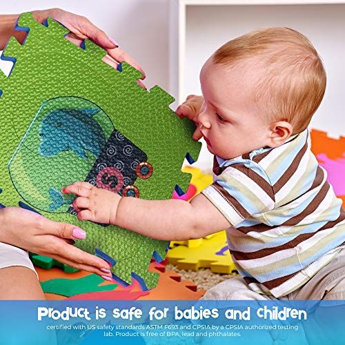  [아마존베스트]Red Suricata Baby Play Mats for Infants  2 in 1 Baby Playmat for Toddlers, Kids - Educational Multicolor Foam Jigsaw Puzzle Playing Baby Floor Mats (Animal Train)