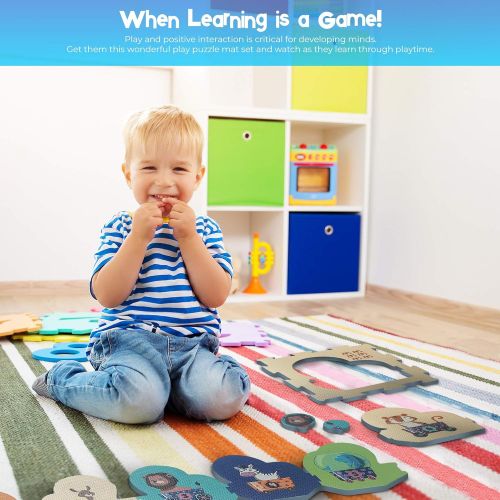  [아마존베스트]Red Suricata Baby Play Mats for Infants  2 in 1 Baby Playmat for Toddlers, Kids - Educational Multicolor Foam Jigsaw Puzzle Playing Baby Floor Mats (Animal Train)