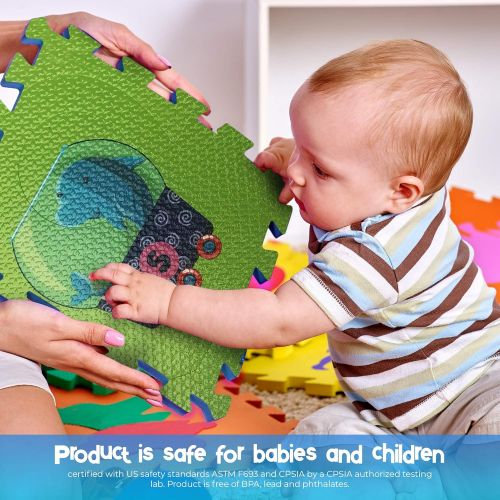  [아마존베스트]Red Suricata Baby Play Mats for Infants  2 in 1 Baby Playmat for Toddlers, Kids - Educational Multicolor Foam Jigsaw Puzzle Playing Baby Floor Mats (Animal Train)