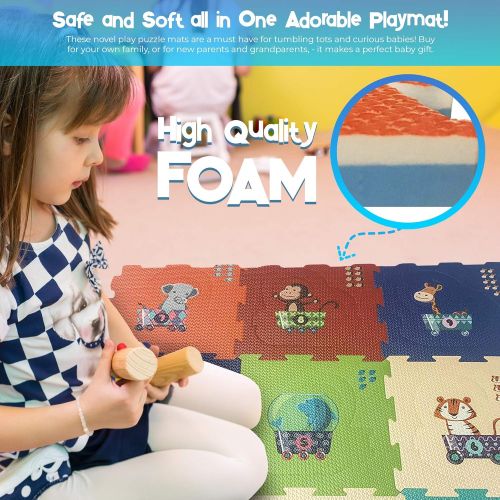  [아마존베스트]Red Suricata Baby Play Mats for Infants  2 in 1 Baby Playmat for Toddlers, Kids - Educational Multicolor Foam Jigsaw Puzzle Playing Baby Floor Mats (Animal Train)
