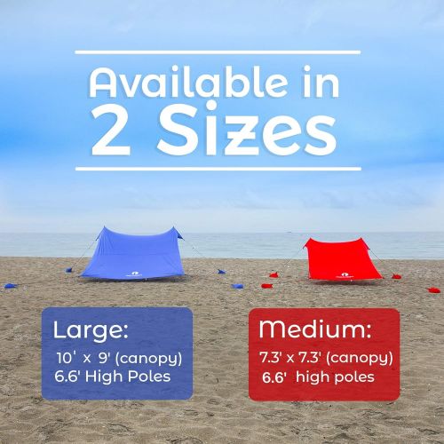  Red Suricata Premium Multi-Terrain Beach Tent & Beach Canopy in Backpack, UPF50 Sun Beach Shade, Camping & Picnic Sunshade with 4 Poles, 4 Pole Anchors & 4 Tent Screws, Sun Shelter