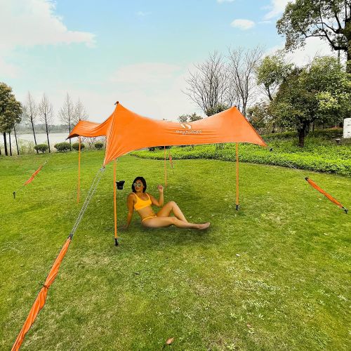  Red Suricata Premium Multi-Terrain Beach Tent & Beach Canopy in Backpack, UPF50 Sun Beach Shade, Camping & Picnic Sunshade with 4 Poles, 4 Pole Anchors & 4 Tent Screws, Sun Shelter