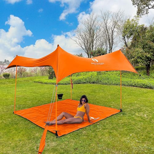  Red Suricata Premium Multi-Terrain Beach Tent & Beach Canopy in Backpack, UPF50 Sun Beach Shade, Camping & Picnic Sunshade with 4 Poles, 4 Pole Anchors & 4 Tent Screws, Sun Shelter