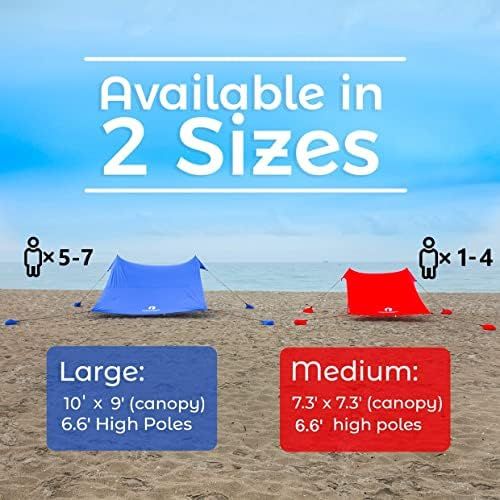  Red Suricata Family Beach Sunshade - Sun Shade Canopy | UPF50 UV Protection | Tent with 4 Aluminum Poles, 4 Pole Anchors, 4 Sandbag Anchors | Large & Portable Shelter Tarp