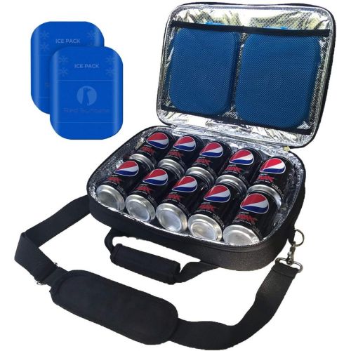  Red Suricata Insulated Slim Cooler - Thin, Flat Cooler Lunch Bag Fits 10 Drink Cans - 2 Slim Reusable Ice Packs Included - The Ultimate Small Man Bag for Beer, Hideaway Inside Back