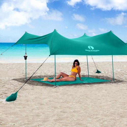 Red Suricata Family Beach Tent & Beach Canopy, Matching Sand Free Beach Mat Blanket & 2 Beverage Holders Bundle - UPF50 UV Sun Shade Shelter (Large, Turquoise)