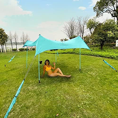  Red Suricata Premium Multi-Terrain Beach Tent & Beach Canopy in Backpack, UPF50 Sun Beach Shade, Camping & Picnic Sunshade with 4 Poles, 4 Pole Anchors & 4 Tent Screws, Sun Shelter