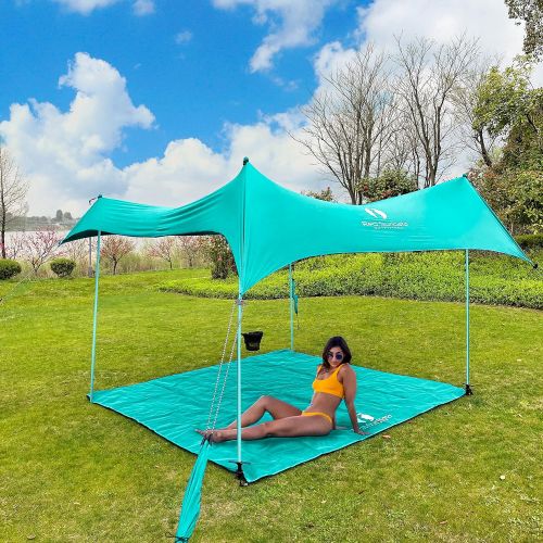  Red Suricata Premium Multi-Terrain Beach Tent & Beach Canopy in Backpack, UPF50 Sun Beach Shade, Camping & Picnic Sunshade with 4 Poles, 4 Pole Anchors & 4 Tent Screws, Sun Shelter