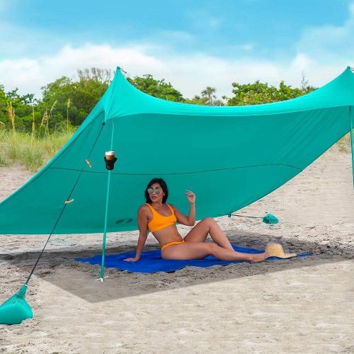  Red Suricata Family Beach Tent & Beach Canopy & 2 Beverage Holders Bundle - UPF50 UV Sun Shade Shelter (Large, Turquoise)