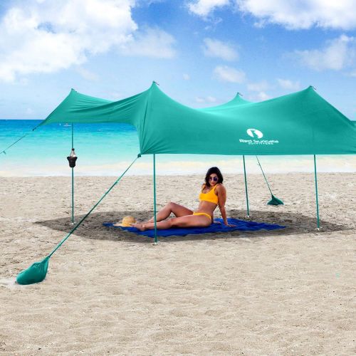  Red Suricata Family Beach Tent & Beach Canopy & 2 Beverage Holders Bundle - UPF50 UV Sun Shade Shelter (Large, Turquoise)