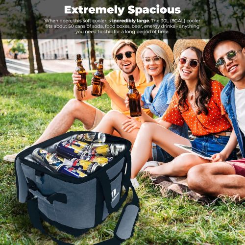  Red Suricata Collapsible Cooler Bag - Large Insulated Soft Cooler Bag for 50 Cans - Keeps Cool for 6 Hours - 30L Portable Cooler Bags Insulated ? Soft Sided Travel Cooler (Heathere