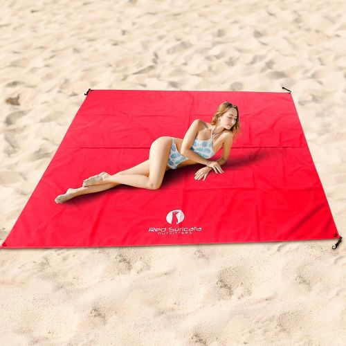  Red Suricata Family Beach Tent & Beach Canopy, Matching Sand Free Beach Mat Blanket & 2 Beverage Holders Bundle - UPF50 UV Sun Shade Shelter (Large, Red)