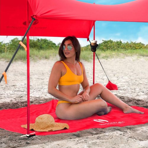  Red Suricata Family Beach Tent & Beach Canopy, Matching Sand Free Beach Mat Blanket & 2 Beverage Holders Bundle - UPF50 UV Sun Shade Shelter (Large, Red)