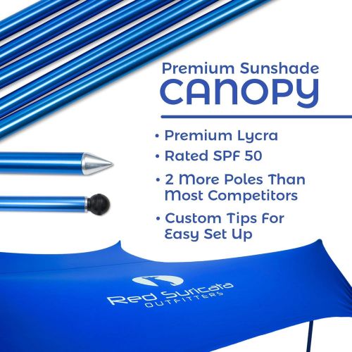  Red Suricata Family Beach Sunshade & 2 Beverage Holders Bundle Sun Shade Canopy UPF50 UV Protection Water Repellent Tent with 4 Aluminum Poles & 4 Pole Anchors (Medium, Blue)