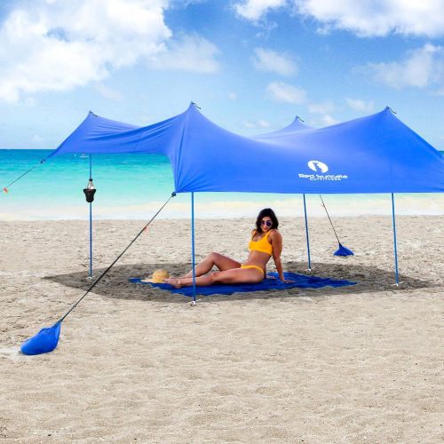  Red Suricata Family Beach Sunshade & 2 Beverage Holders Bundle Sun Shade Canopy UPF50 UV Protection Water Repellent Tent with 4 Aluminum Poles & 4 Pole Anchors (Medium, Blue)