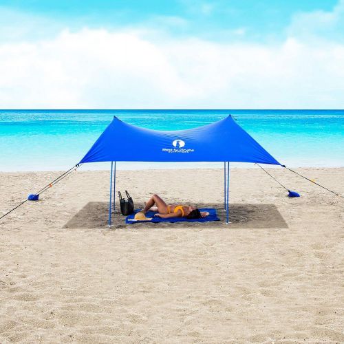  Red Suricata Family Beach Sunshade & 2 Beverage Holders Bundle Sun Shade Canopy UPF50 UV Protection Water Repellent Tent with 4 Aluminum Poles & 4 Pole Anchors (Medium, Blue)