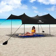 Red Suricata Family Beach Tent & Beach Canopy, UPF50 Sun Beach Shade, Sunshade with 4 Aluminum Poles, 4 Pole Anchors & Sand Shovel, Large & Portable Sun Shelter Tarp