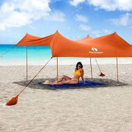 Red Suricata Family Beach Tent & Beach Canopy, UPF50 Sun Beach Shade, Sunshade with 4 Aluminum Poles, 4 Pole Anchors & Sand Shovel, Large & Portable Sun Shelter Tarp