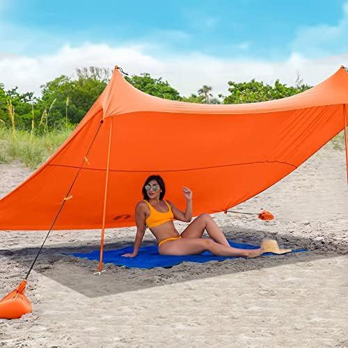  Red Suricata Family Beach Tent & Beach Canopy, UPF50 Sun Beach Shade, Sunshade with 4 Aluminum Poles, 4 Pole Anchors & Sand Shovel, Large & Portable Sun Shelter Tarp