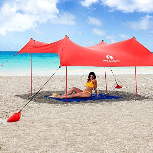  Red Suricata Family Beach Tent & Beach Canopy, UPF50 Sun Beach Shade, Sunshade with 4 Aluminum Poles, 4 Pole Anchors & Sand Shovel, Large & Portable Sun Shelter Tarp