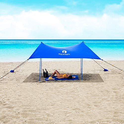  Red Suricata Family Beach Tent & Beach Canopy, UPF50 Sun Beach Shade, Sunshade with 4 Aluminum Poles, 4 Pole Anchors & Sand Shovel, Large & Portable Sun Shelter Tarp