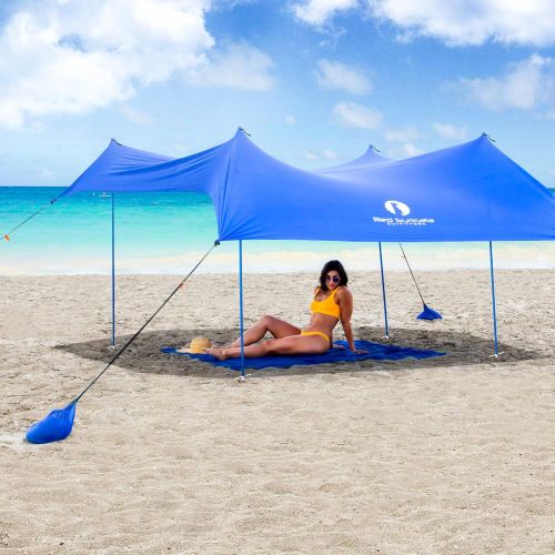  Red Suricata Family Beach Tent & Beach Canopy, UPF50 Sun Beach Shade, Sunshade with 4 Aluminum Poles, 4 Pole Anchors & Sand Shovel, Large & Portable Sun Shelter Tarp