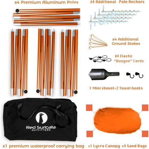  Red Suricata Family Beach Tent & Beach Canopy, Matching Sand Free Beach Mat Blanket & 2 Beverage Holders Bundle - UPF50 UV Sun Shade Shelter (Medium, Orange)