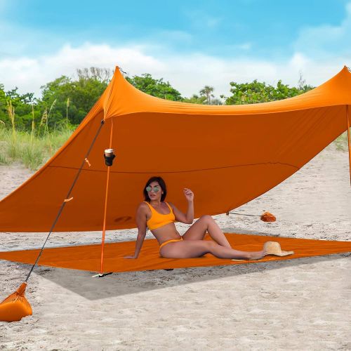  Red Suricata Family Beach Tent & Beach Canopy, Matching Sand Free Beach Mat Blanket & 2 Beverage Holders Bundle - UPF50 UV Sun Shade Shelter (Medium, Orange)