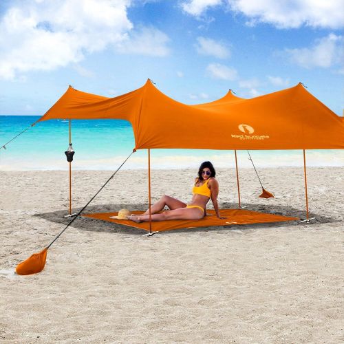  Red Suricata Family Beach Tent & Beach Canopy, Matching Sand Free Beach Mat Blanket & 2 Beverage Holders Bundle - UPF50 UV Sun Shade Shelter (Medium, Orange)