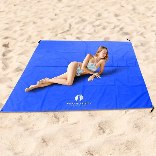  Red Suricata Family Beach Tent & Beach Canopy, Matching Sand Free Beach Mat Blanket & 2 Beverage Holders Bundle - UPF50 UV Sun Shade Shelter (Large, Blue)