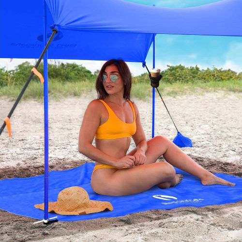  Red Suricata Family Beach Tent & Beach Canopy, Matching Sand Free Beach Mat Blanket & 2 Beverage Holders Bundle - UPF50 UV Sun Shade Shelter (Large, Blue)